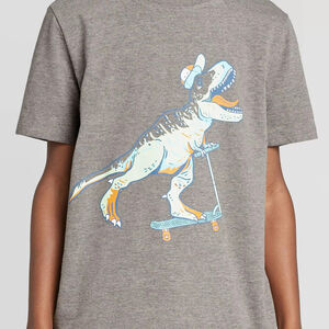 Cat & Jack Dinosaur Riding Scooter W/ Cap Tee T Shirt Heather Gray Boy Size XL